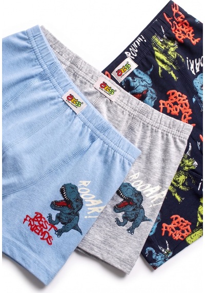 Öts Erkek Çocuk 3 Lü Pamuklu Boxer Baskılı Ergonomik Tasarım 7367-3 Renkli