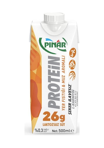 Pınar Protein Yer Fıstıklı Ve Muz Aromalı Laktozsuz Süt 500 Ml X 6 Adet