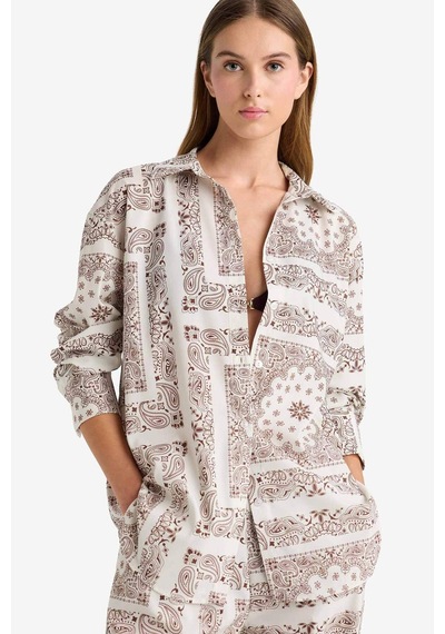 Defacto Regular Fit Şal Desenli Plaj Gömleği-fall İn Love F8334ax25hsbn166 Kahve