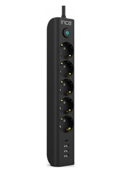 İnca Ipw-44tu 5 Port 2x Usb+ Type-c Akım Korumalı Led Tuşlu Priz 1.5m - Siyah