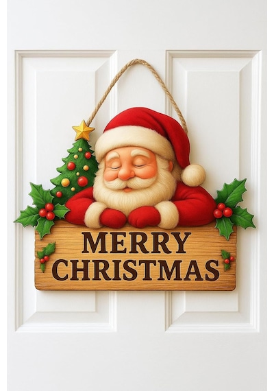 Noel Babalı Ahşap Kapı Yılbaşı Kapı Yılbaşı Süsü, Noel Kapı Süsü 30-20 Cm
