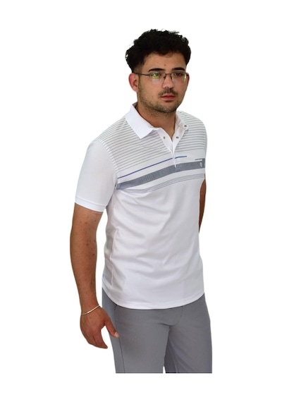 Erkek Polo Yaka Pano Çizgili Tişört T273 Bgl-st04592 Beyaz