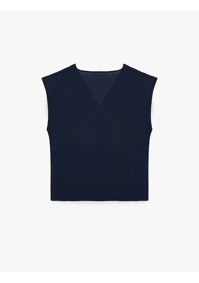 Koton Kruvaze V Yaka Kolsuz Şifon Bluz Lacivert 6sak60357pw