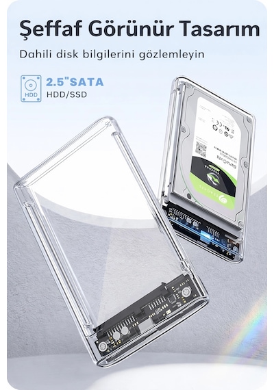 2.5 '' Harici Sabit Sürücü Muhafazası, 6gbps Usb C 3.1 Gen 2 - Sata Iıı Aletsiz Şeffaf Harici Sabit