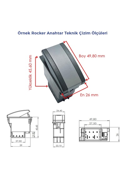 OTOKAR Doruk Ledli Spot Lamba Anahtarı 8 Pin (On-On-On) Ampullü 24V