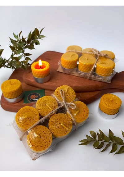 12 Adet Sarma Tealight Mum 3,5cm X3cm Doğal Petek Balmumu Mum Sarı