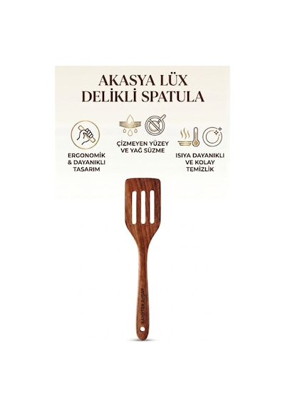 Kamptek Akasya Ahşap Delikli Spatula - Servis Sunum Spatula Isıya Dayanıklı Ve Çizmez Yapı Akasya