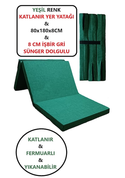 Katlanır Yer Yatağı Tek Kişilik Sünger Katlanır Yatak 80x180 Cm 8 Cm Gri Kalın Sünger Yeşil 80 x 180 x 8 CM
