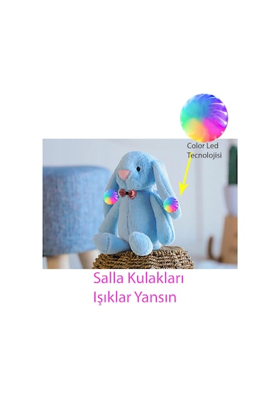 Led Işıklı. Uyku Arkadaşı Uzun Kulak Bunny Peluş Tavşan 65Cm Mavi