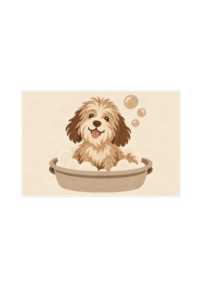 Kartela Halı Köpek Desenli Banyo Paspası Bej Kaymaz Taban Makinede Yıkanabilir 60x90 Cm