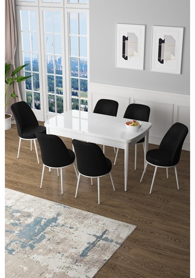 Canisa Concept Zen Serisi 80x132 Mdf Açılabilir Beyaz Masa Takımı Ve 6 Siyah Sandalye Siyah Sandalyeler Beyaz Masa Canisa Concept Zen Serisi 80x132 Mdf Açılabilir Beyaz Masa Takımı Ve 6 Siyah Sandalye Siyah Sandalyeler Beyaz Masa