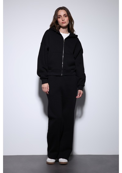 Antioch Fermuarlı Kapüşonlu Kadın Sweatshirt Siyah