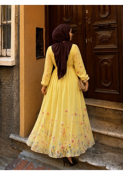 Efulim Womens Modal Tül Şifon Elbise Sarı