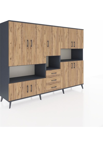 Hyperion Dolap 13 Raflı 3 Çekmeceli 9 Kapaklı 220x44x163 Antrasit Antrasit-çam