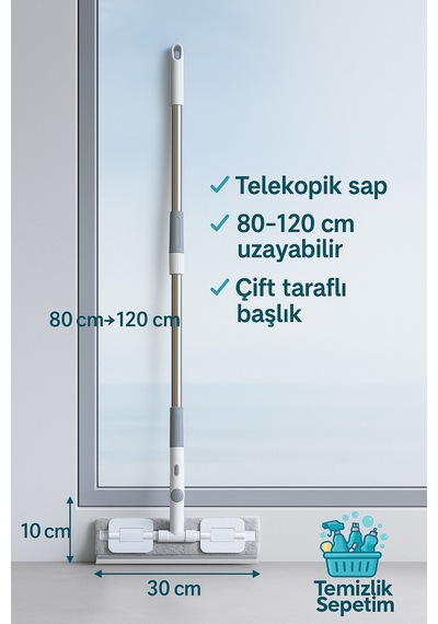 Mandallı Çift Taraflı Cam Mopu 1 Yedek Bezli