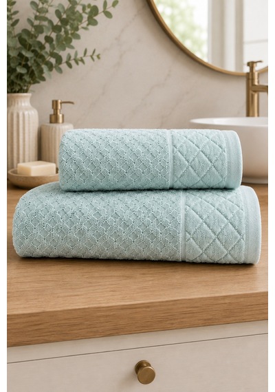 Kristal 2 Li Banyo Havlu Seti 50 90 Baş Havlusu + 90 150 Banyo Havlusu - Buz Mavisi