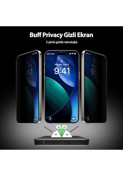 5d Privacy Easyfit 2 Adet Kolay Uygulama Aparatlı Ekran Koruyucu Temperli Hayalet Ekran Cam İphone 17 Pro Max / İphone16 Pro Max