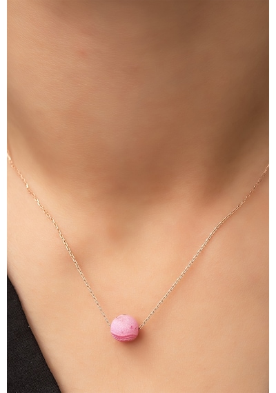 Papatya Silver Pembe Hareli Doğaltaş Kolye - Zincir Rose Kaplama 925 Ayar Gümüş - UVPS100108