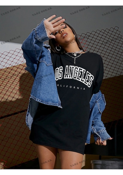Adrift Los Angeles Baskılı Oversize Kalıp Unisex T-shirt Siyah