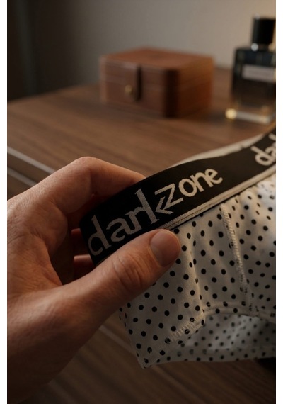Darkzone Erkek Puantiye Desenli Beyaz Pamuklu Lastikli Slip Külot