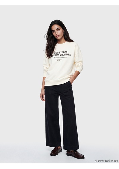 Lcw Vision Ekru Bisiklet Yaka Baskılı Oversize Kadın Sweatshirt