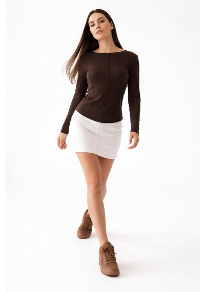 Divinus Kadın Slim Fit Pamuklu Uzun Kollu Bodysuit Kahverengi