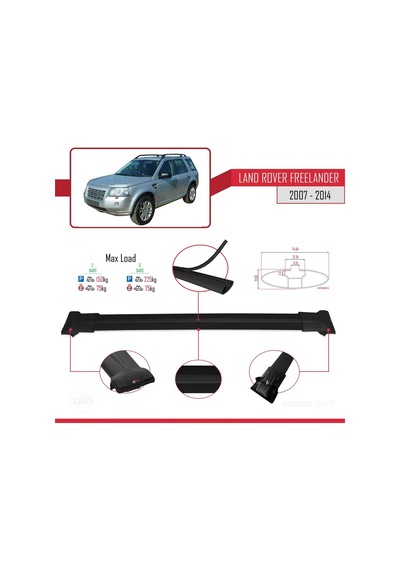 Land Rover Freelander 2007-2014 Arası İle Uyumlu Fly Model Ara Atkı Tavan Barı Siyah