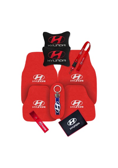 Hyundai Nakışlı 5 Parça Kırmızı Oto Halı Paspas Hyundai Siyah Polar Araç Yastık & Oto Aksesuar