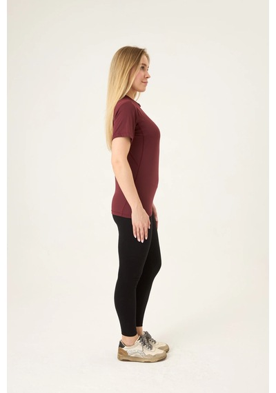 Zoor Kadın Kısa Kol Compression Fitness Gym Spor Body Tshirt Bordo