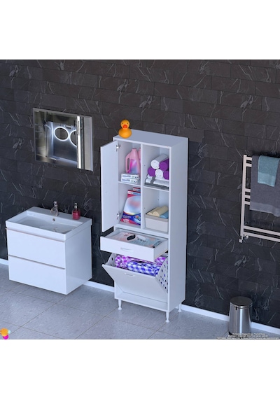Eliusta Liora Beyaz Çok Amaçlı Banyo Dolabı 65 Cm Genişliğe Sahip 65x171x32,5 Cm Tek Sepetli 2 Raflı Dolap Beyaz Eliusta Liora Beyaz Çok Amaçlı Banyo Dolabı 65 Cm Genişliğe Sahip 65x171x32,5 Cm Tek Sepetli 2 Raflı Dolap Beyaz