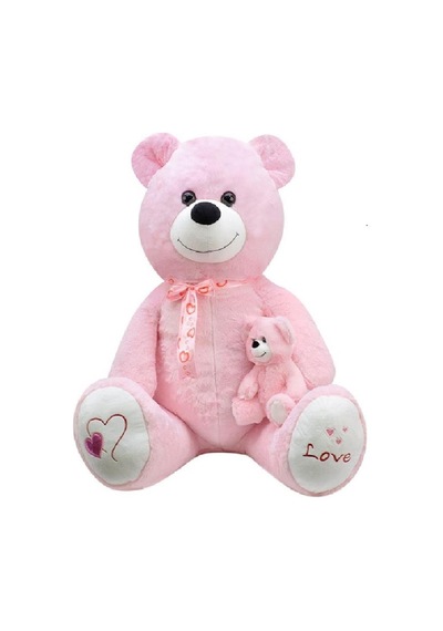 1085P Yavrulu Peluş Ayı Pembe 95 Cm