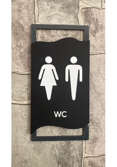 Antrasit Çerçeveli Mat WC Yönlendirme Levhası