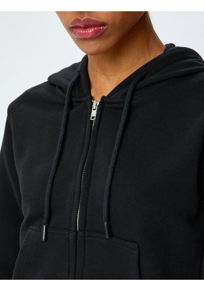Koton Pamuk Karışımlı Kapüşonlu Fermuarlı Sweatshirt Siyah 5sak10229ek Siyah