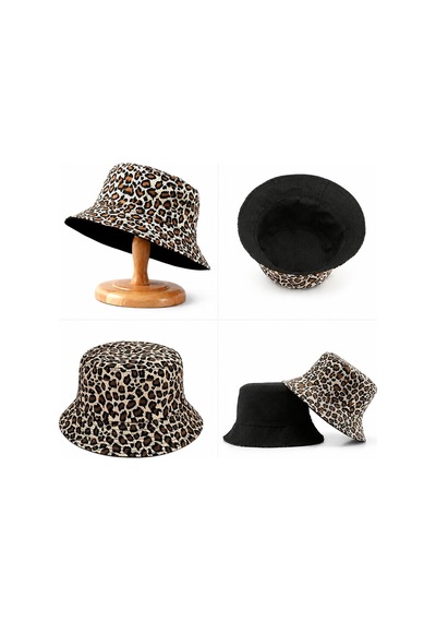 Valkyrie Çift Taraflı Leopar Desenli Siyah Kova Şapka Unisex Reversible Bucket Günlük Yazlık Şapka Kahverengi