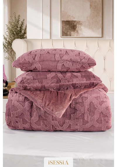 Lina Çift Kişilik Jakarlı Wellsoft Uyku Seti Çift Taraflı 230x250 Cm Çantalı Mürdüm