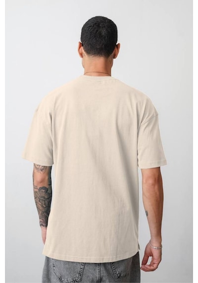 Balenbi Unisex Bisiklet Yaka Oversize Kalıp Penye Tişört 1004 Bej 3 Bej