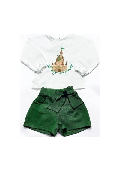Çikoby Kız Bebek Magic Never Yazılı Şortlu Takım-14851 Yesil