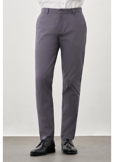İmza Füme Kendinden Desenli Bez Ayağı Pamuklu Yan Cep Slim Fit Casual Pantolon 1003245168 Füme