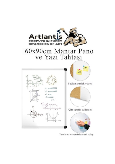 Çift Fonksiyonlu Yazı Tahtası Ve Mantar Pano 60x90 Cm 1 Adet Alüminyum Çerçeveli Mantar Panolu Yazı Tahtası