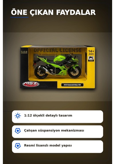 Detaylı 1/12 2023 Kawasaki Ninja 400 Motosiklet - Koleksiyonluk Tekli Paket Bx-313415