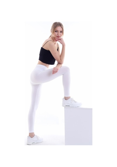 Self Clothing Kadın Ekru Penye Kumaş Tayt Yüksek Bel Slf1290Ekru