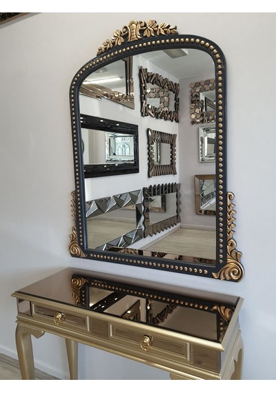 Ayna Denizi Lady Anthracite Gold Model Antrasit Altın Renk Dekoratif Ayna Altın