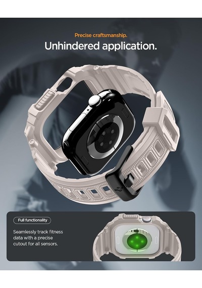 Apple Watch 46mm Seri 11/10 İle Uyumlu Kılıf & Kordon Kayış Rugged Armor Pro 2 Dune Beige - Acs10506 Çok Renkli