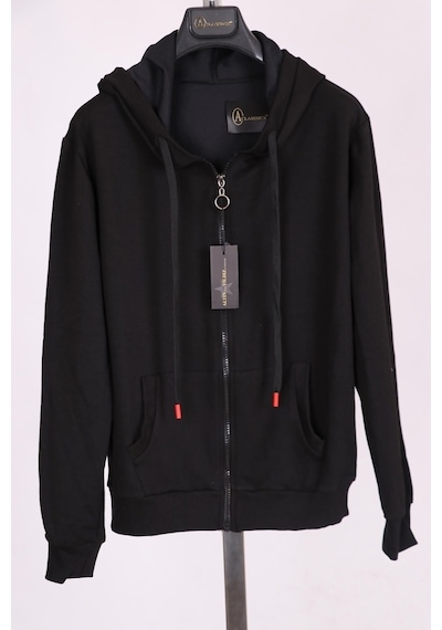AC&Co / Altınyıldız Classics Siyah Kapüşonlu Fermuarlı Pamuk Spor Sweatshirt