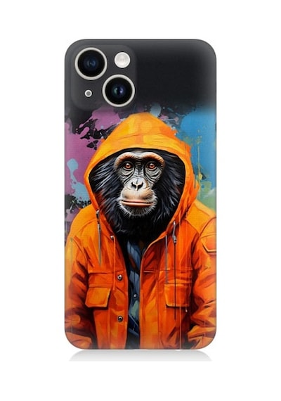 Apple Uyumlu iPhone 14 Kapşonlu Maymun Desenli Silikon Kılıf
