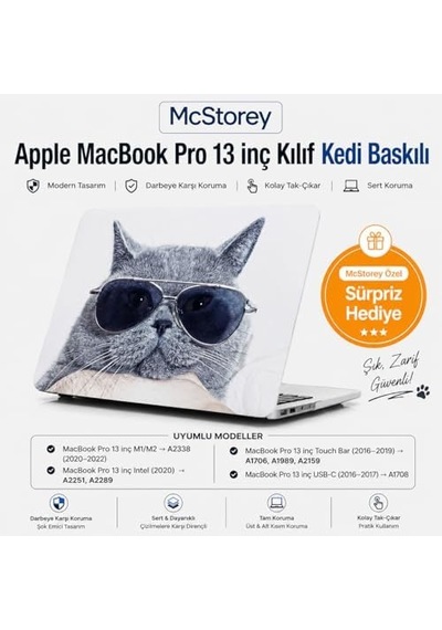 Macbook Pro 13 Kedi Desenli Kılıf A1706 A1708 A1989 A2159 A2251 A2289 A2338 M1 M2 Uyumlu Tpu Sert Kılıf İnce Hafif Koruyucu Kapak Gri