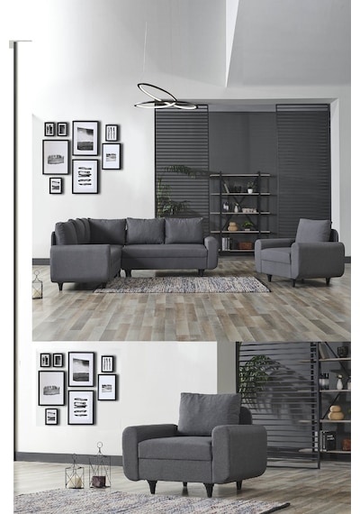 Kagu Corner Flavia Plus Köşe Takımı Berjerli Koyu Gri
