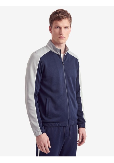 Koton Uzun Kollu Renk Kontrastlı Cepli Dik Yaka Fermuarlı Spor Sweatshirt Lacivert 7wam70029nk
