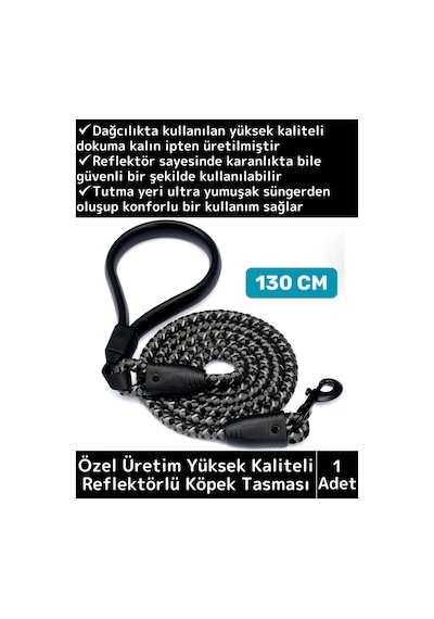Özel Yüksek Kaliteli Ekstra Kalın Dağcı Dokuma İpli Esnek Yansıtma Reflektörlü Köpek Tasması 130 Cm Çok Renkli