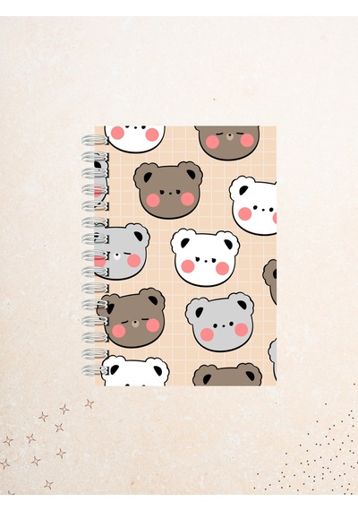 Sevimli Ayıcık Desenli Defter 60 Yaprak / 120 Sayfa Çizgisiz Tel Spiralli Çok Renkli